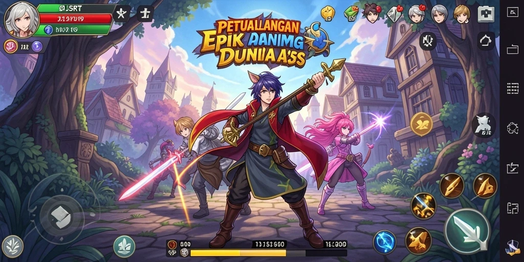 Screenshot utama 55RT menampilkan aksi seru dalam pertempuran karakter Anime.