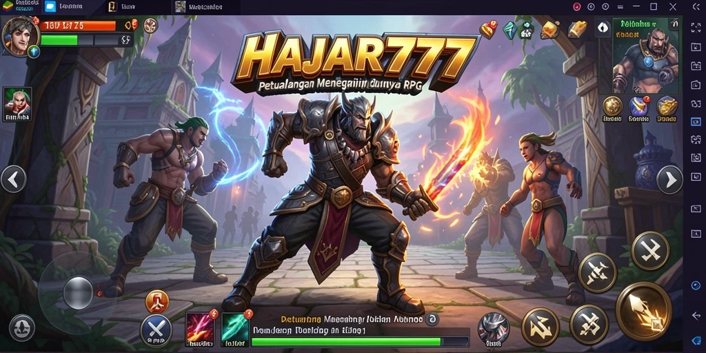 Screenshot utama HAJAR777 menampilkan aksi seru dalam pertempuran RPG.