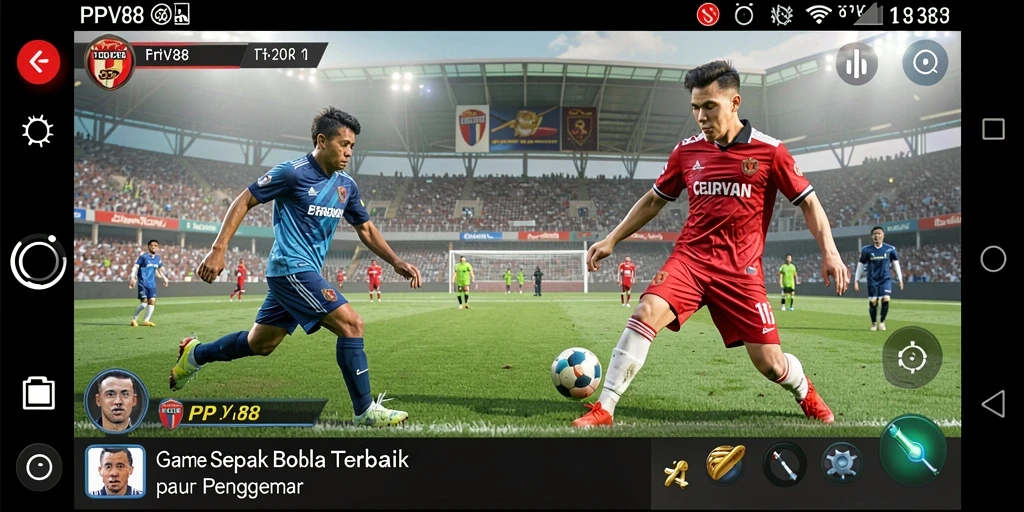 Screenshot permainan PPV88 menampilkan aksi sepak bola yang mendebarkan.