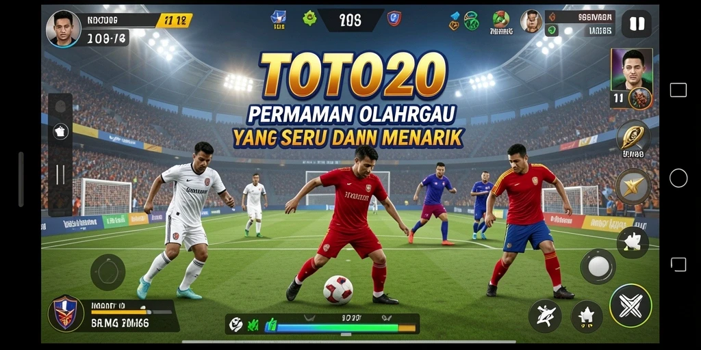 Screenshot utama TOTO20 menunjukkan aksi seru dalam permainan olahraga.